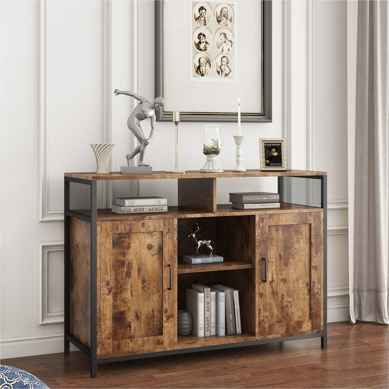 NEW Industrial Sideboard Cabinet with online Open and Closed Storage, Rustic Brown